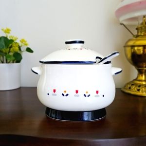 Vintage Mid Century Hand Painted Ceramic Soup Tureen/ Gravy Boat Japan